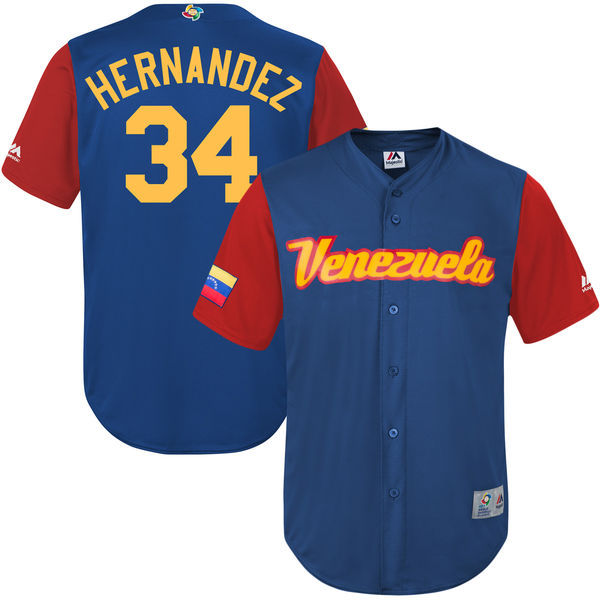 customized Men Venezuela Baseball #34 Felix Hernandez Royal 2017 World Baseball Classic Replica Jersey